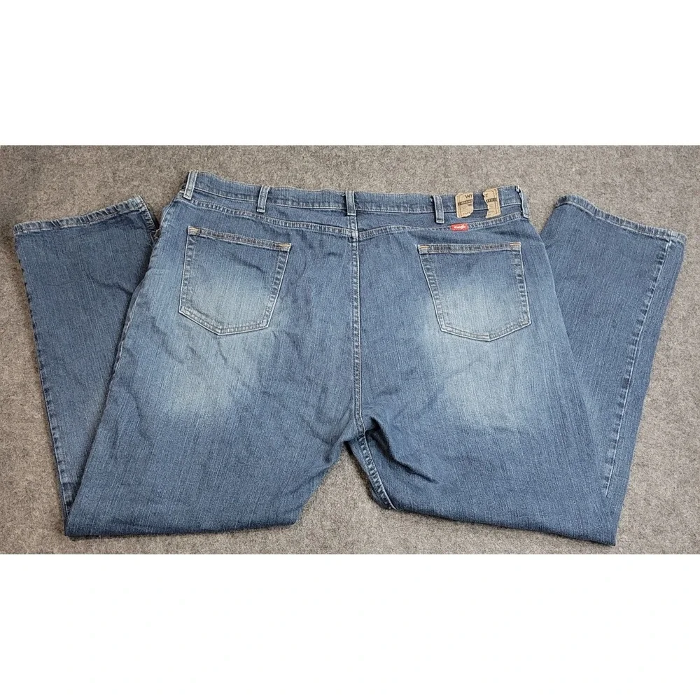 Wrangler Jeans Mens 44x30 Blue Denim Stretch Faded Grunge Straight Fit Americana